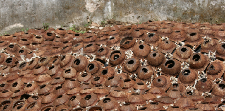 “Daí o uso de matérias perecíveis nas peças que construo como a fibra de bananeira, nozes de côco, cascas de árvores (eucalipto e outras), cintas metálicas em aço, e papel. Isso porque somos pó da terra”.